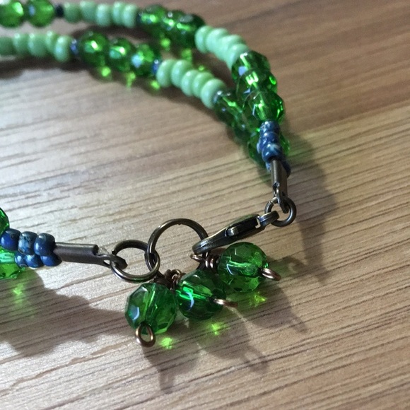 Double Strand Ladies Beaded Bracelet,  Green Beaded Ladies Bracelet,  Lime Green - Picture 3 of 7